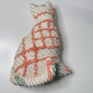 Vintage Chenille Orange Cat Pillow Retro Cottage Kitty VTG‎ Kitschy Pastel Gift